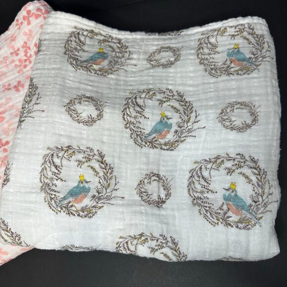 lot of 2^ Aden & Anais Receiving Blanket BLUEBIRDS Cotton Muslin Retired Pattern - Picture 2 of 6